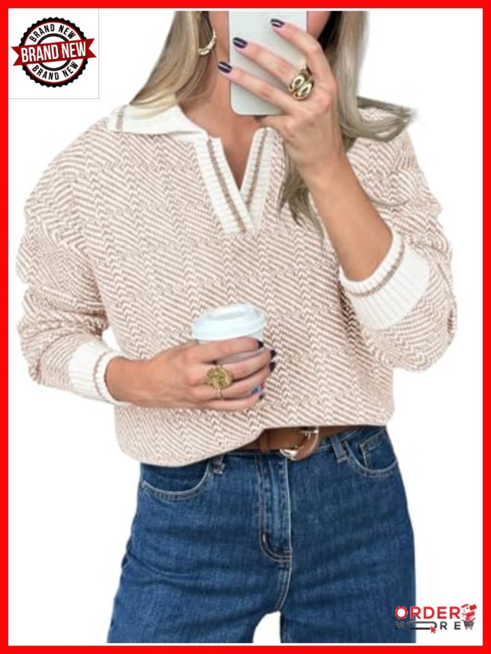 Womens Chunky Knit V Neck Color Block Sweater Pullover